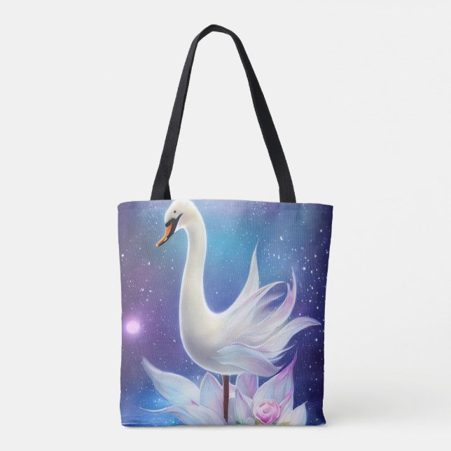 Bolsa Tote Bela Fantasia, Swan Branco com Flores (Verso)