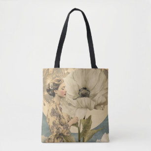 Bolsa Tote Bela Lua - Mulher com Flor Branca e Lua