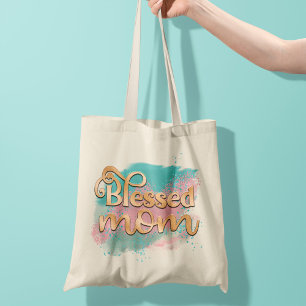 Bolsa Tote Bela Mãe, Rosa Teal e Dourada Tipografia Glitter