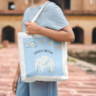 Bolsa Tote Bela Moderna Pastel Blue Elephant & Stars Kid