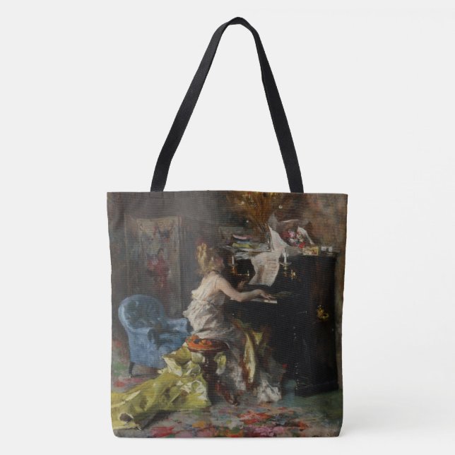 Bolsa Tote Bela Mulher Tocando Piano (por Boldini) (Frente)