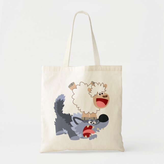 Bolsa Tote Bela peça de cartoon ovelha e saco de lobo (Frente)