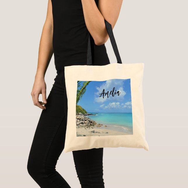 Bolsa Tote Bela Praia Tropical Turquesa (Frente (produto))