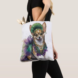 BOLSA TOTE BELA ROLA VERDE DOURADA MARDI GRAS CACHORRO BONITA