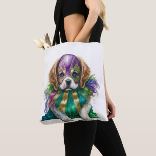 BOLSA TOTE BELA ROLA VERDE DOURADA MARDI GRAS CACHORRO BONITA