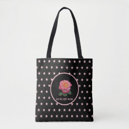 Bolsa Tote Bela Rosa Cor-de-Rosa e Estrelas Cor-de-Rosa