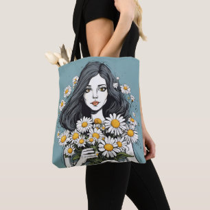 Bolsa Tote Bela Senhora com Buquê de Margaridas