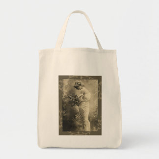 Bolsa Tote Bela senhora vitoriana com flores cortadas