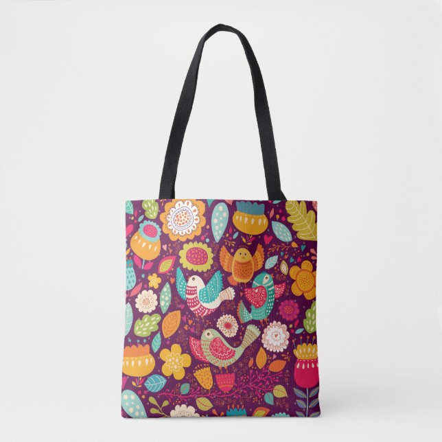 Bolsa Tote Belas aves, flores, poster artístico (Frente)