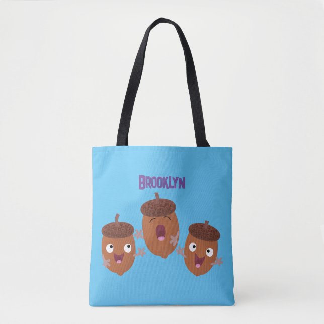 Bolsa Tote Belas bolotas felizes cantando cartoon para crianç (Frente)
