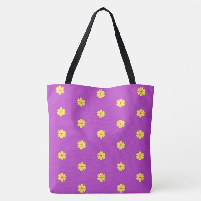 Bolsa Tote Belas Flores Amarelas em Violeta (Verso)