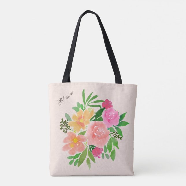 Bolsa Tote Belas flores de aquarela em marfim (Verso)