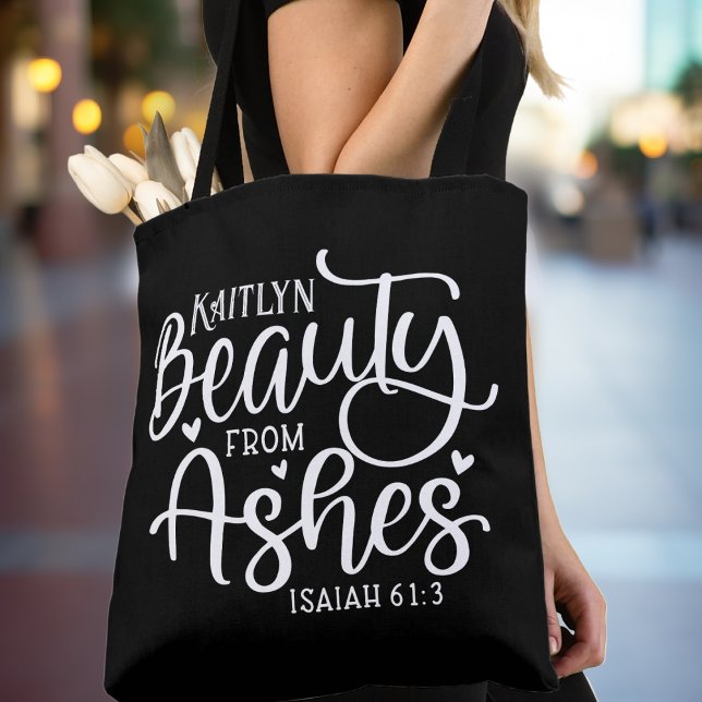 Bolsa Tote Beleza de Ashes Isaiah 61:3 Personalizada (Beauty from Ashes Isaiah 61:3 Bible Verse Inspirational Personalized Custom Tote Bag - Add your name)