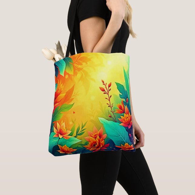 Bolsa Tote Beleza Floral Abstrato vibrante (Close Up)