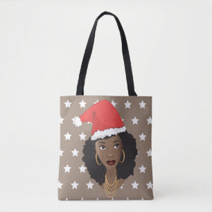 Bolsa Tote Beleza Natural Natal Santa Hat, estrelas brancas