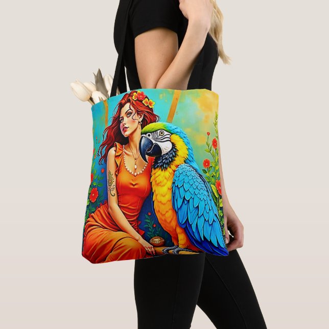 Bolsa Tote Beleza tropical e Design de papagaio azul (Close Up)