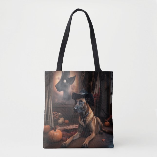 Bolsa Tote Belga Malinois Pumpkins Halloween Scary (Frente)