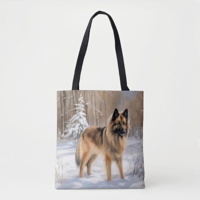 Bolsa Tote Belgian Tervuren Deixe Nevar Natal (Frente)