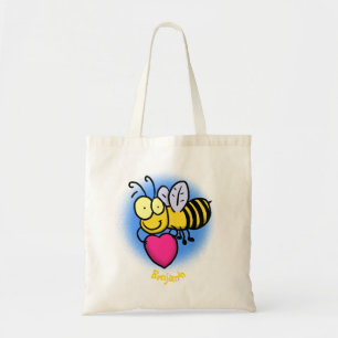 Bolsa Tote Belo abelha engraçada com ilustração cardíaca