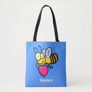 Bolsa Tote Belo abelha engraçada com ilustração cardíaca