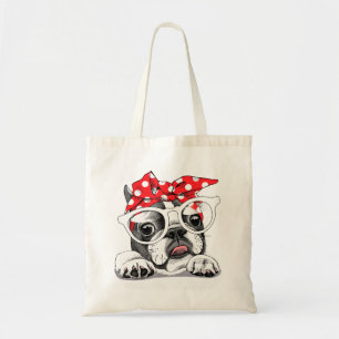 Bolsa Tote Belo Bulldog Francês Colorido Fone E Óculos