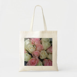 Bolsa Tote Belo Buquê de Flor de Rosas Brancas Rosa