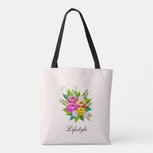 Bolsa Tote Belo buquê de flores colorido sobre marfim
