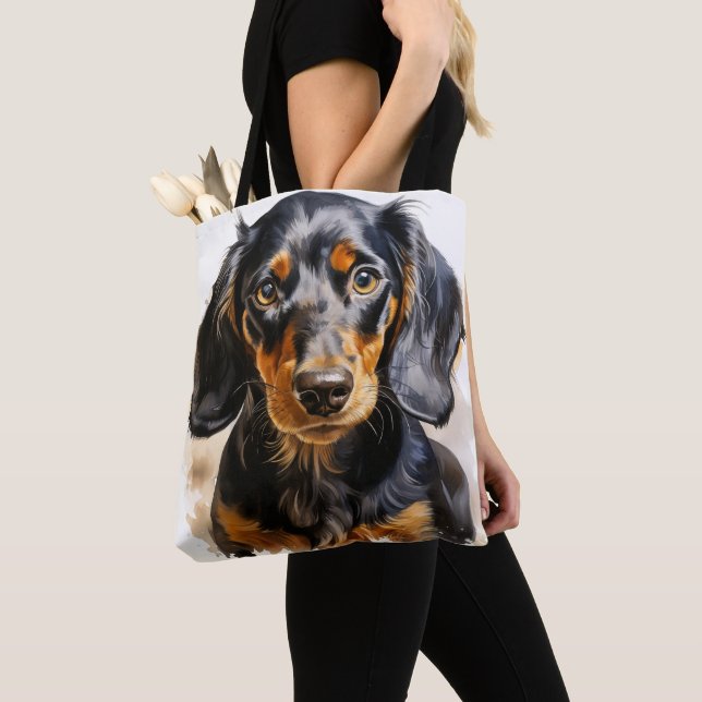BOLSA TOTE BELO CACHSHUND PRETO E TAN (Close Up)