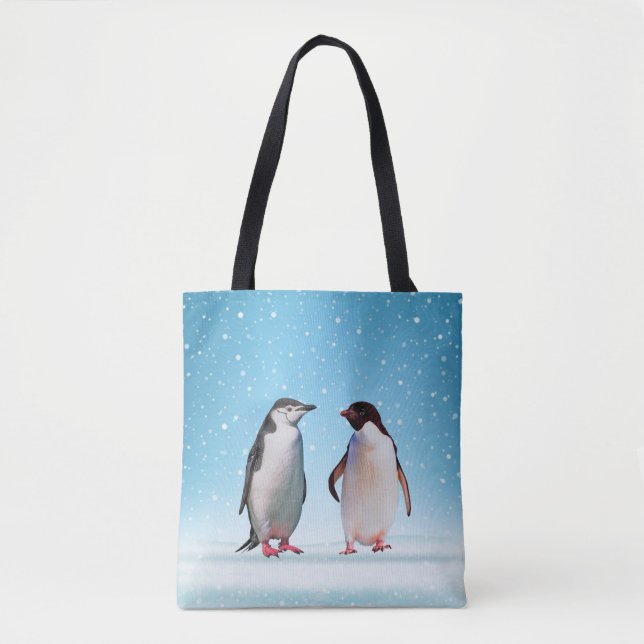 Bolsa Tote Belo Casal de pinguim em azul claro (Frente)