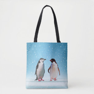 Bolsa Tote Belo Casal de Pinguins em Azul Claro