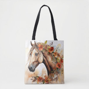 Bolsa Tote Belo Cavalo com Bonito Flor Aquarela