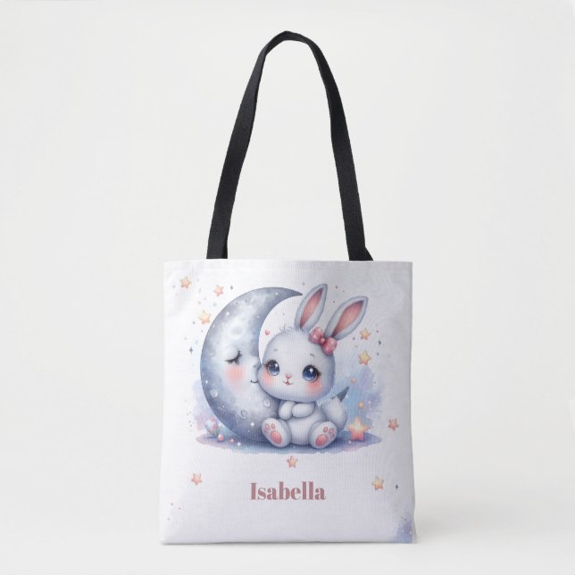 Bolsa Tote belo coelhinho branco e a lua (Frente)