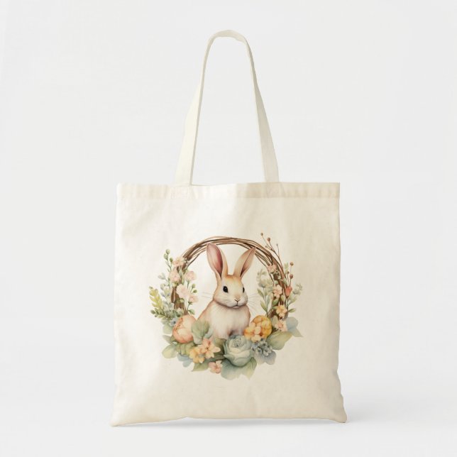Bolsa Tote Belo Coelho Coelho com Flores de primavera (Frente)