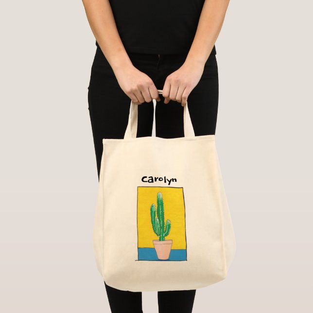 Bolsa Tote Belo desenho de euforia e cacto, seu nome (Frente (produto))