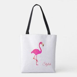 Bolsa Tote Belo Flamingo & Caligrafia Estilosa em Branco