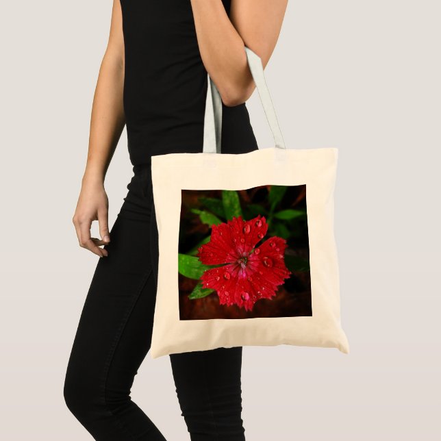Bolsa Tote Belo Flor Vermelho Com Foto De Gotas De Chuva (Frente (produto))