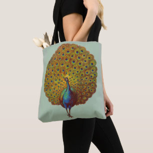 Bolsa Tote belo impressão de pavão vitoriano