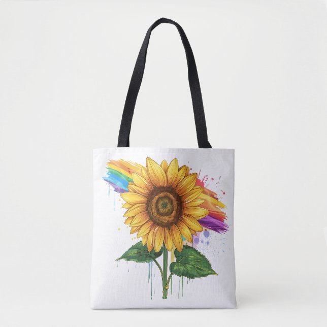 Bolsa Tote belo impressão elegante com girassol (Frente)