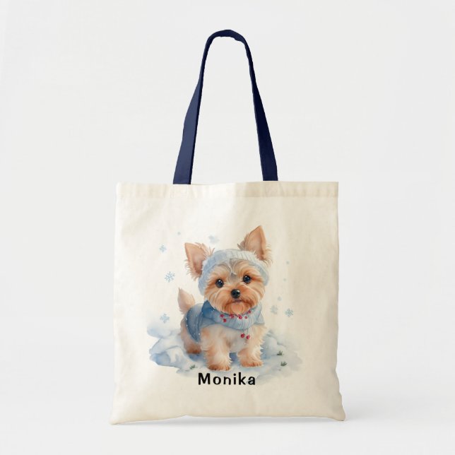 Bolsa Tote Belo inverno Yorkshire Terrier Dog personalizado (Frente)