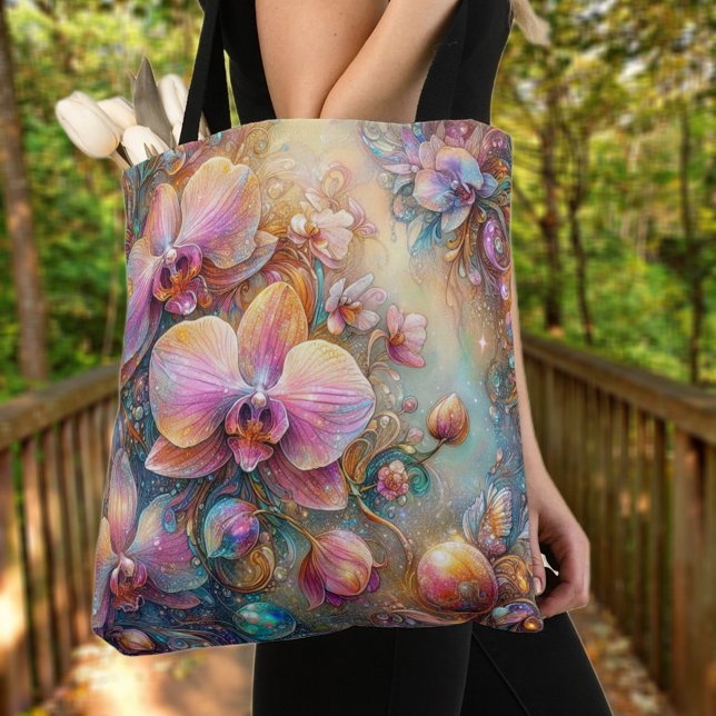 Bolsa Tote Belo Jardim de Fantasia de Orquídea Rosa (Criador carregado)
