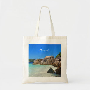 Bolsa Tote Belo Mar Tropical com a costa coberta de rocha