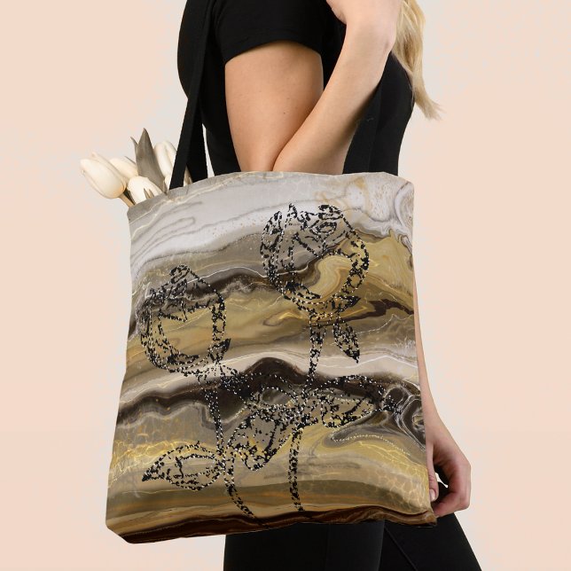 Bolsa Tote Belo Mármore de Café com Rosas (Criador carregado)