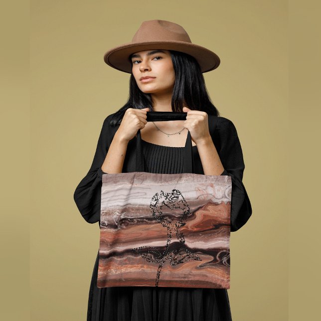 Bolsa Tote Belo Mármore Vermelho Laranja com Rosas (Beautiful Red Orange Marble with Roses Tote Bag)