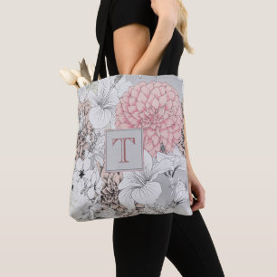 Bolsa Tote Belo Monograma de Flores Modernas de Boho