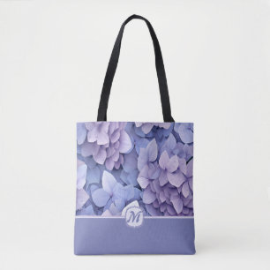 Bolsa Tote Belo Monograma de Hydrangea Púrpura Azul