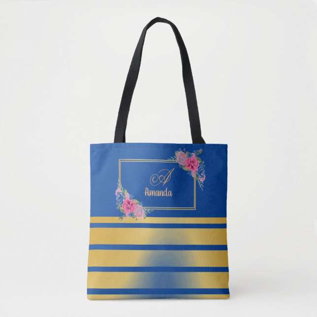 Bolsa Tote Belo Ouro Brilhante Stripes Namorado Monograma (Frente)