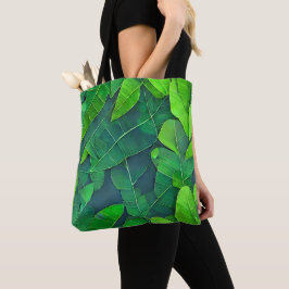 Bolsa Tote Belo padrão de folhas verdes
