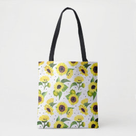 Bolsa Tote Belo Padrão de Girassóis em Aquarela Vintage