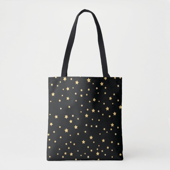 Bolsa Tote Belo padrão estelar Dourado e preto (Frente)