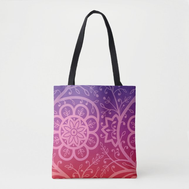 Bolsa Tote Belo padrão floral de gradiente indiano (Frente)